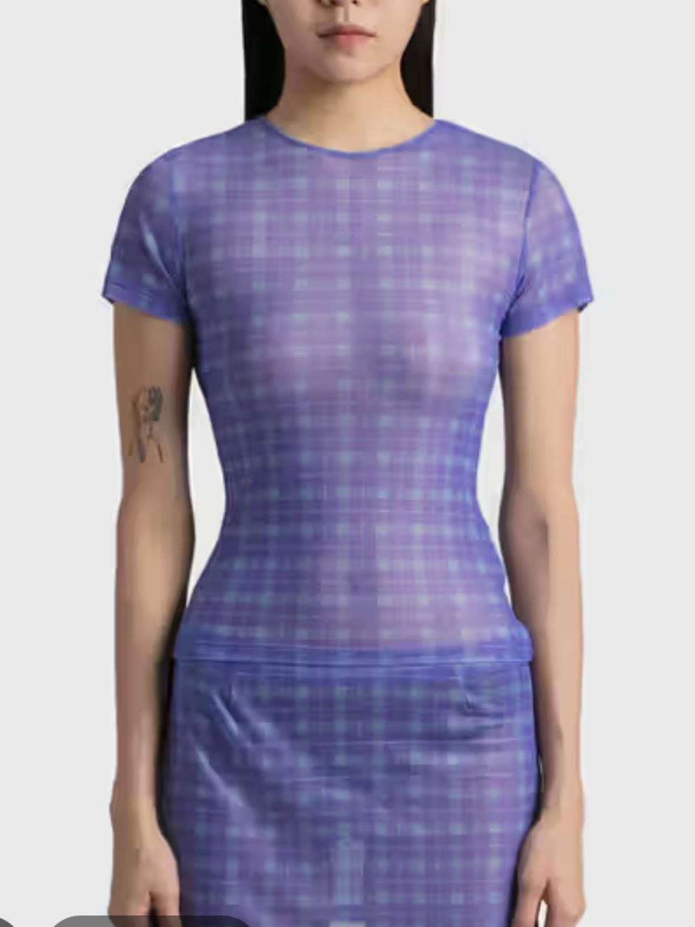 Miaou Lavender Plaid Mini Tee Mesh